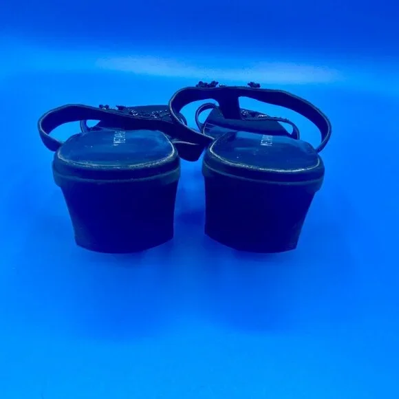 METAPHOR Black Heeled Sandals Festive Beading Leather Sole Women's Size 9.5 - Picture 7 of 9